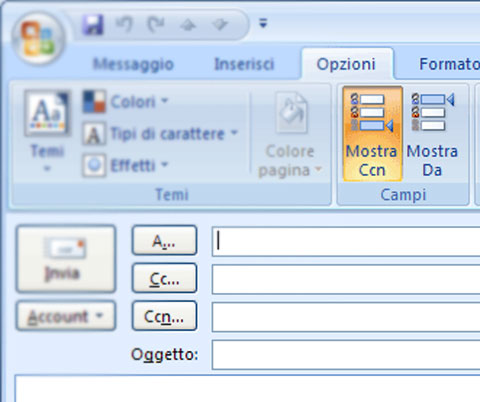 Outlook 2007: settare l'opzione Ccn