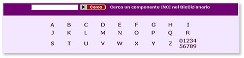 Biodizionario: form di ricerca per le sostanze contenute nei prodotti