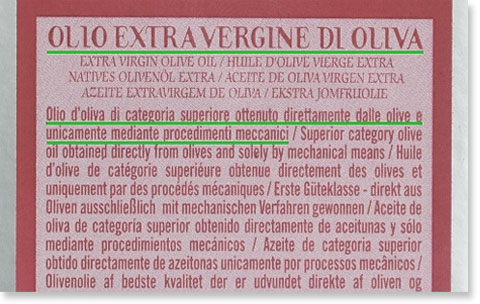 Dicitura sull'etichetta dell'olio d'oliva