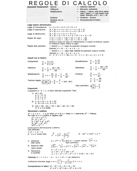 Prontuario da scaricare e da stampare con le regole di calcolo fondamentali
