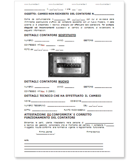 Cambio del contatore: modulo per evitare controversie con il gestore ... Spostare contatore gas