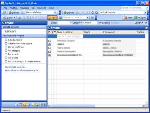 Contatti di Microsoft Outlook