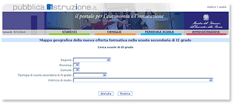 Elenci degli istituti di istruzione secondaria di II grado: form di ricerca